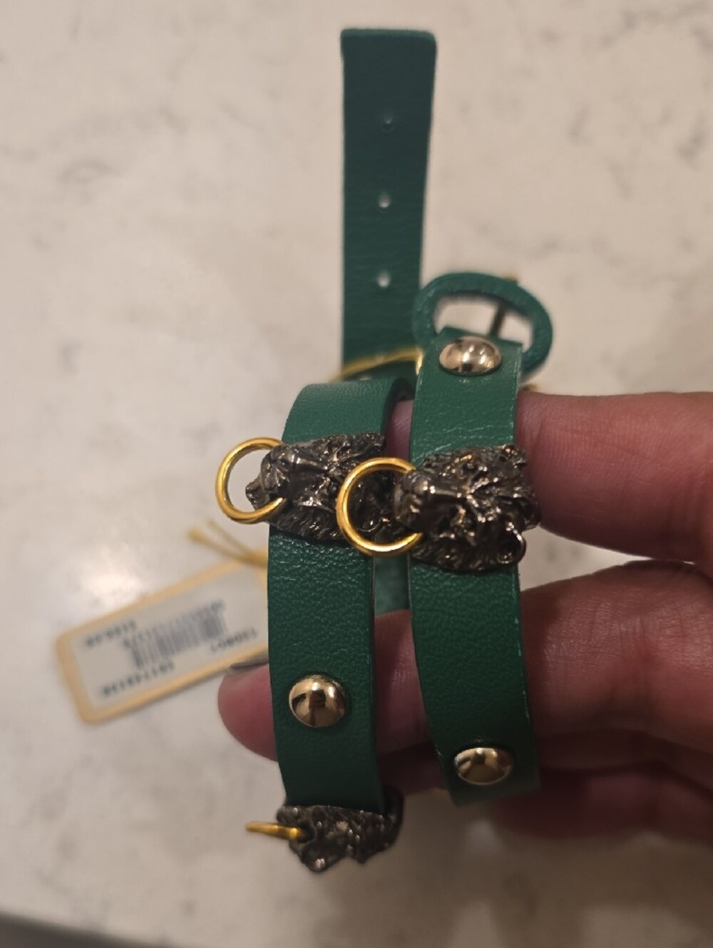 Barneys Green and Black Leather Wrap Bracelets with Gold & Gunmetal Accents - Picture 2 of 4